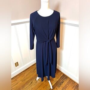 Neiman Marcus Blue Long Sleeve Midi Dress size 10 Knotted Waist
